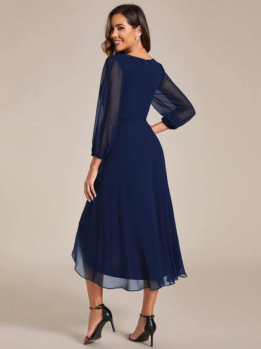 Long Sleeves Pleated Ruffles Chiffon Wholesale Wedding Guest Dresses