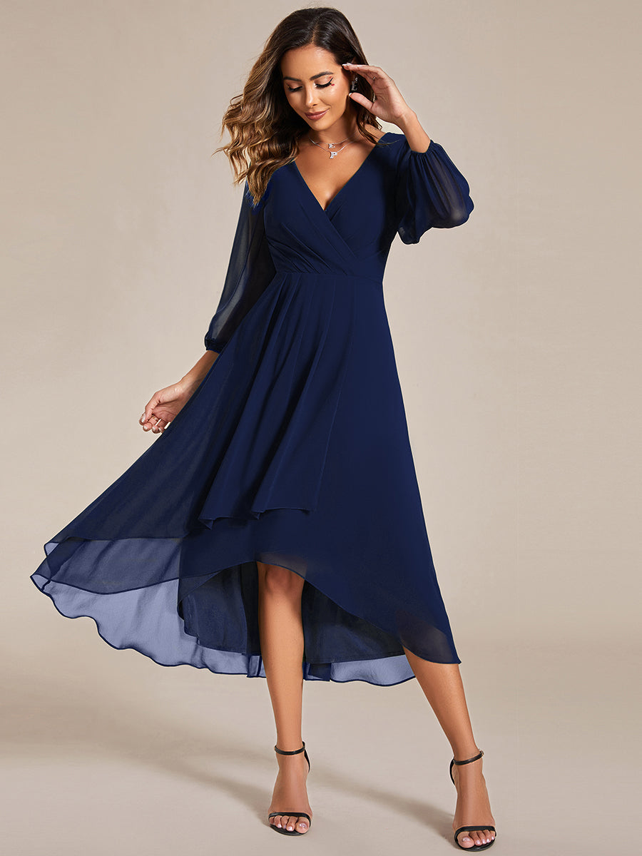 Long Sleeves Pleated Ruffles Chiffon Wholesale Wedding Guest Dresses