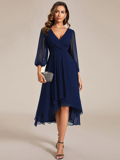 Long Sleeves Pleated Ruffles Chiffon Wholesale Wedding Guest Dresses