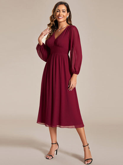 Knee Length Long Sleeves Chiffon Wholesale Wedding Guest Dresses