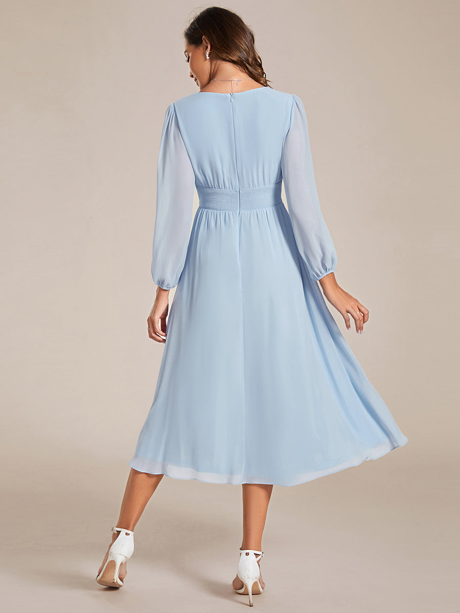 Knee Length Long Sleeves Chiffon Wholesale Wedding Guest Dresses