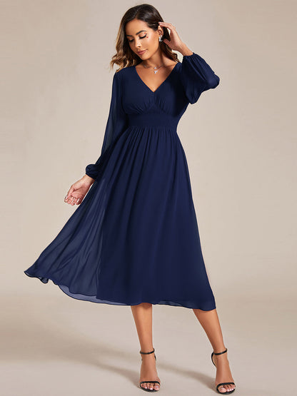 Knee Length Chiffon Wholesale Wedding Guest Dresses With Long Sleeves