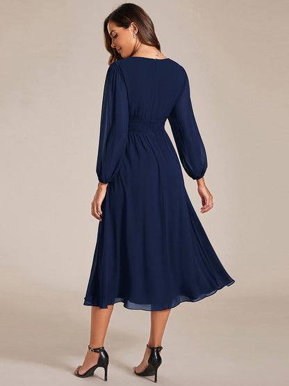 Knee Length Chiffon Wholesale Wedding Guest Dresses With Long Sleeves