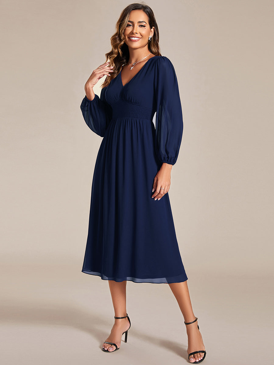 Knee Length Chiffon Wholesale Wedding Guest Dresses With Long Sleeves