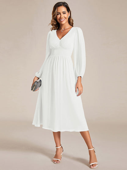 Knee Length Chiffon Wholesale Wedding Guest Dresses With Long Sleeves