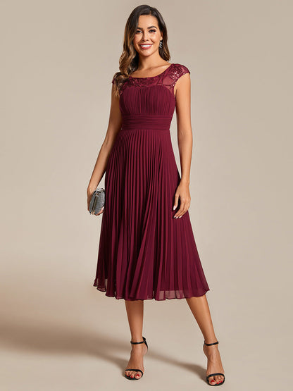 Embroidery Round Neck Tea Length Wedding Guest Dress With Raglan Sleeves