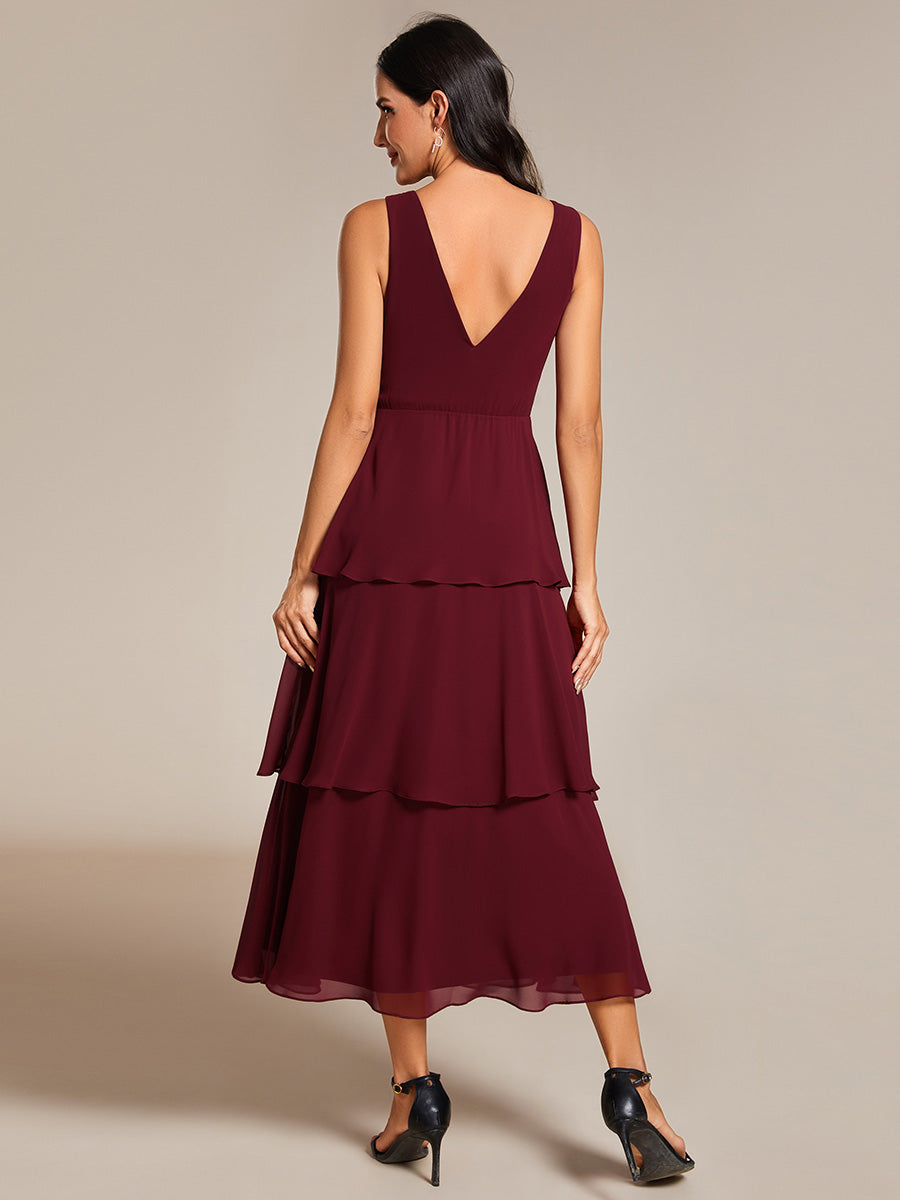 Spaghetti Strap Tiered Ruffle Hem Midi Length Wedding Guest Dress