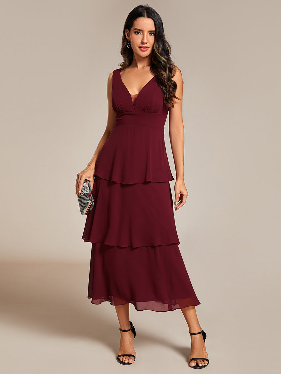 Spaghetti Strap Tiered Ruffle Hem Midi Length Wedding Guest Dress