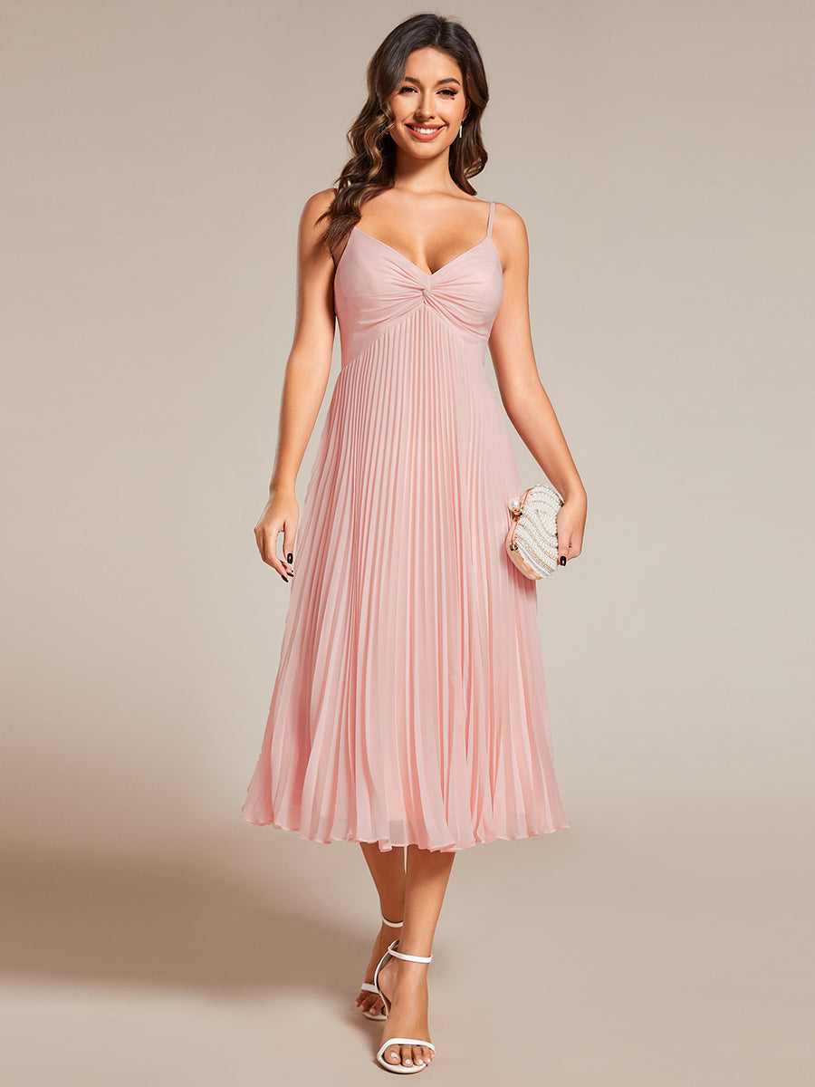 Chiffon Bownot Neck Midi Length Wholesale Wedding Guest Dress