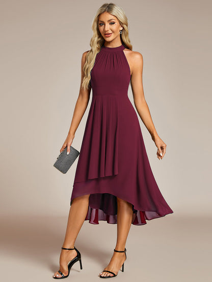 Elegant Halter Neckline Asymmetric Midi Lining Length  fold stream Empire Waist Chiffon Dresses