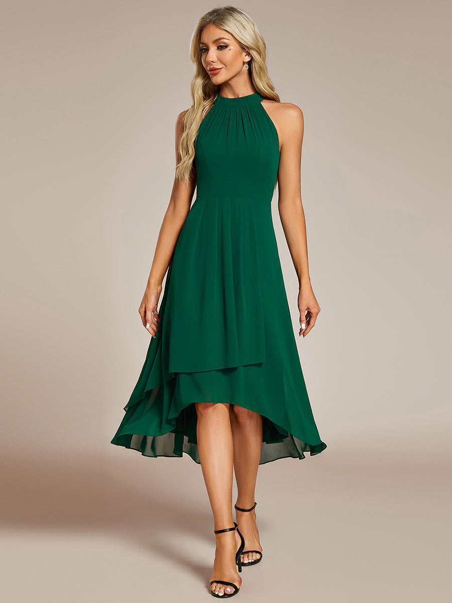 Elegant Halter Neckline Asymmetric Midi Lining Length  fold stream Empire Waist Chiffon Dresses