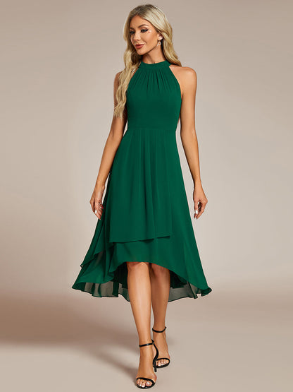 Elegant Halter Neckline Asymmetric Midi Lining Length  fold stream Empire Waist Chiffon Dresses