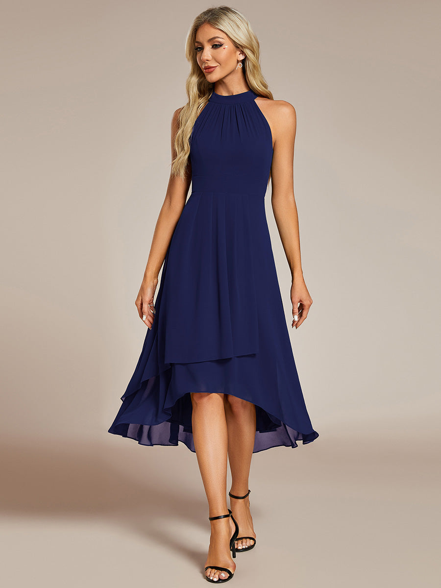 Elegant Halter Neckline Asymmetric Midi Lining Length  fold stream Empire Waist Chiffon Dresses