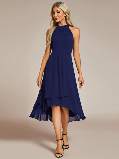 Elegant Halter Neckline Asymmetric Midi Lining Length  fold stream Empire Waist Chiffon Dresses