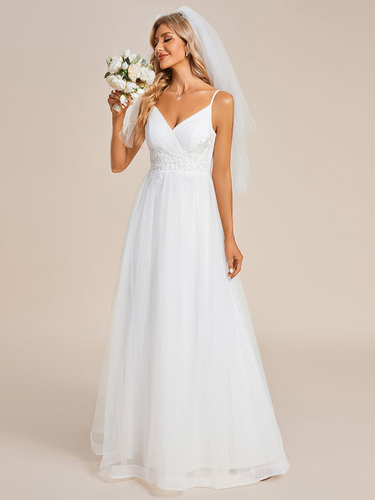 Elegant Spaghetti Straps Appliques Tulle Wholesale Wedding Dresses