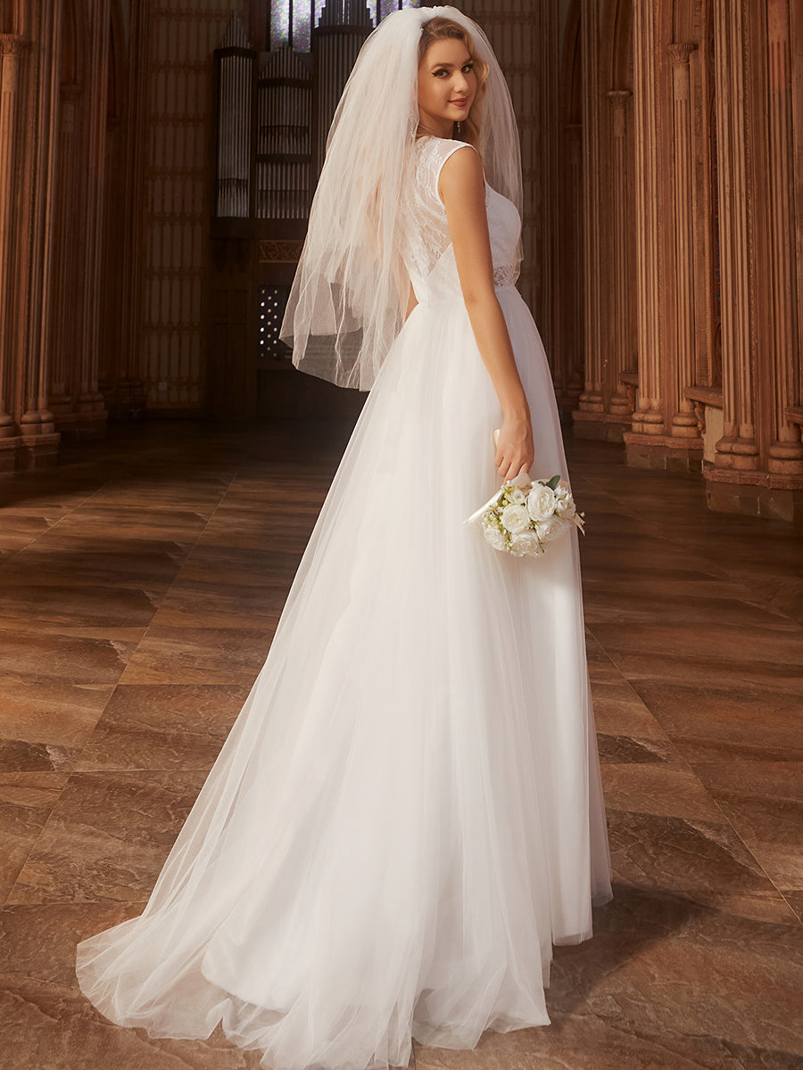 Elegant Hollow Lace Round Neck Wholesale Wedding Dresses