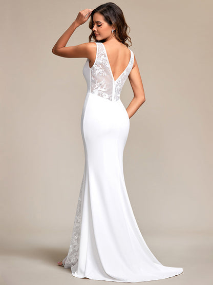 Spaghetti Straps V Neck Appliques Fishtail Wholesale White Wedding Dress