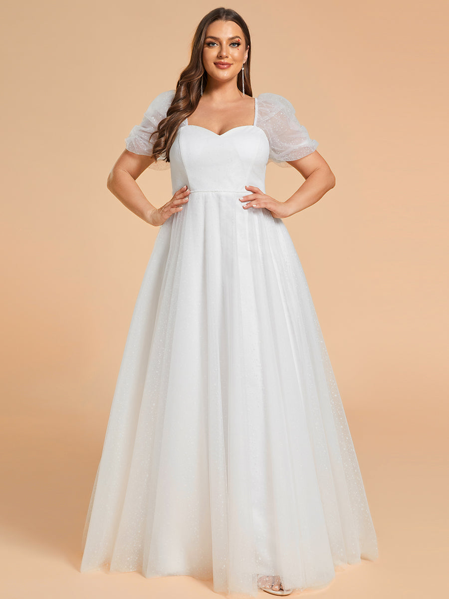 Plus Size Sweetheart Simple Wedding Dress with Puff Sleeves