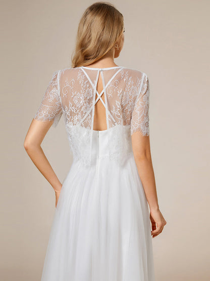 Lace Round Neck Two Piece Suit Wholesale Wedding Dress With Short Sleeves