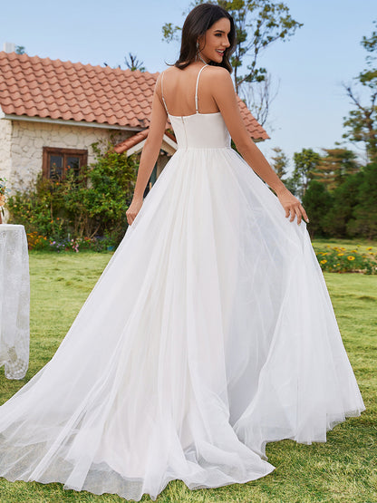 Elegant  A-Line Floor Length Keyhole Neck Sleeveless Wholesale Wedding Dress