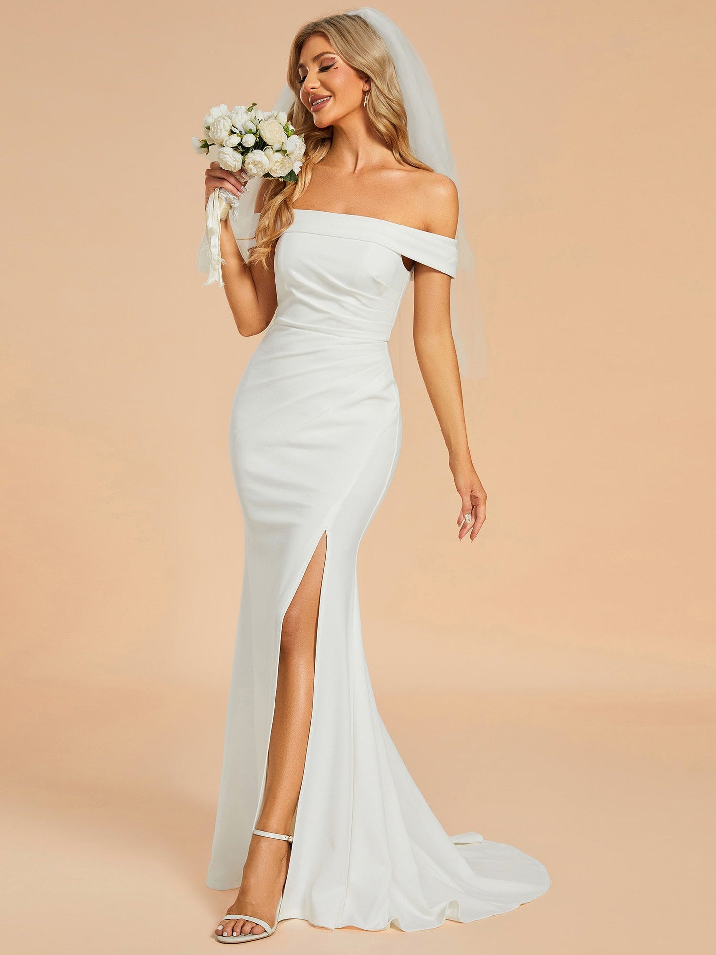 Maxi Long Side Split Wholesale Wedding Dresses With Off Shoulder