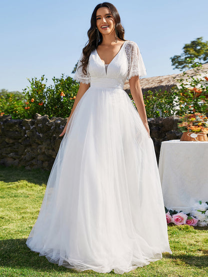 A-line V-Neck Lace Wholesale Wedding Dresses With Embroidery