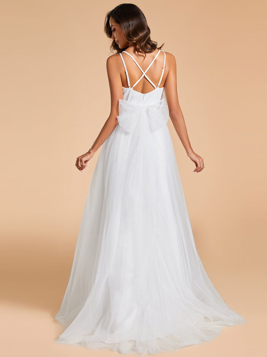 Shiny Spaghetti Straps Wholesale Wedding Dresses With Back Bow