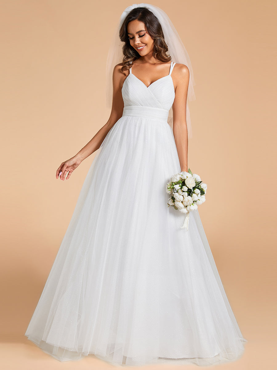 Shiny Spaghetti Straps Wholesale Wedding Dresses With Back Bow