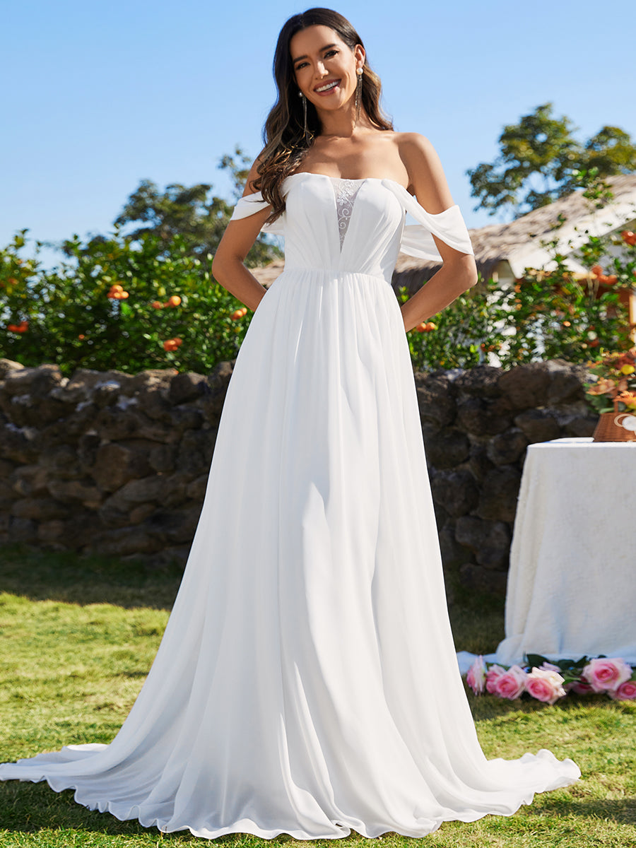 Off Shoulder Chiffon Wholesale Wedding Dressees With Half Sleeves