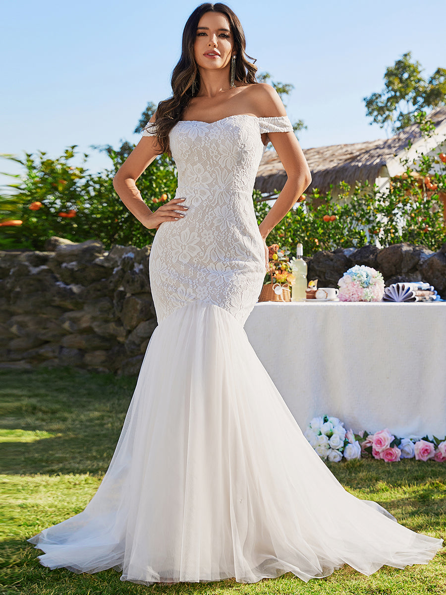 Elegant Fishtail  Floor Off Shoulder Sleeveless Wholesale Wedding Dress