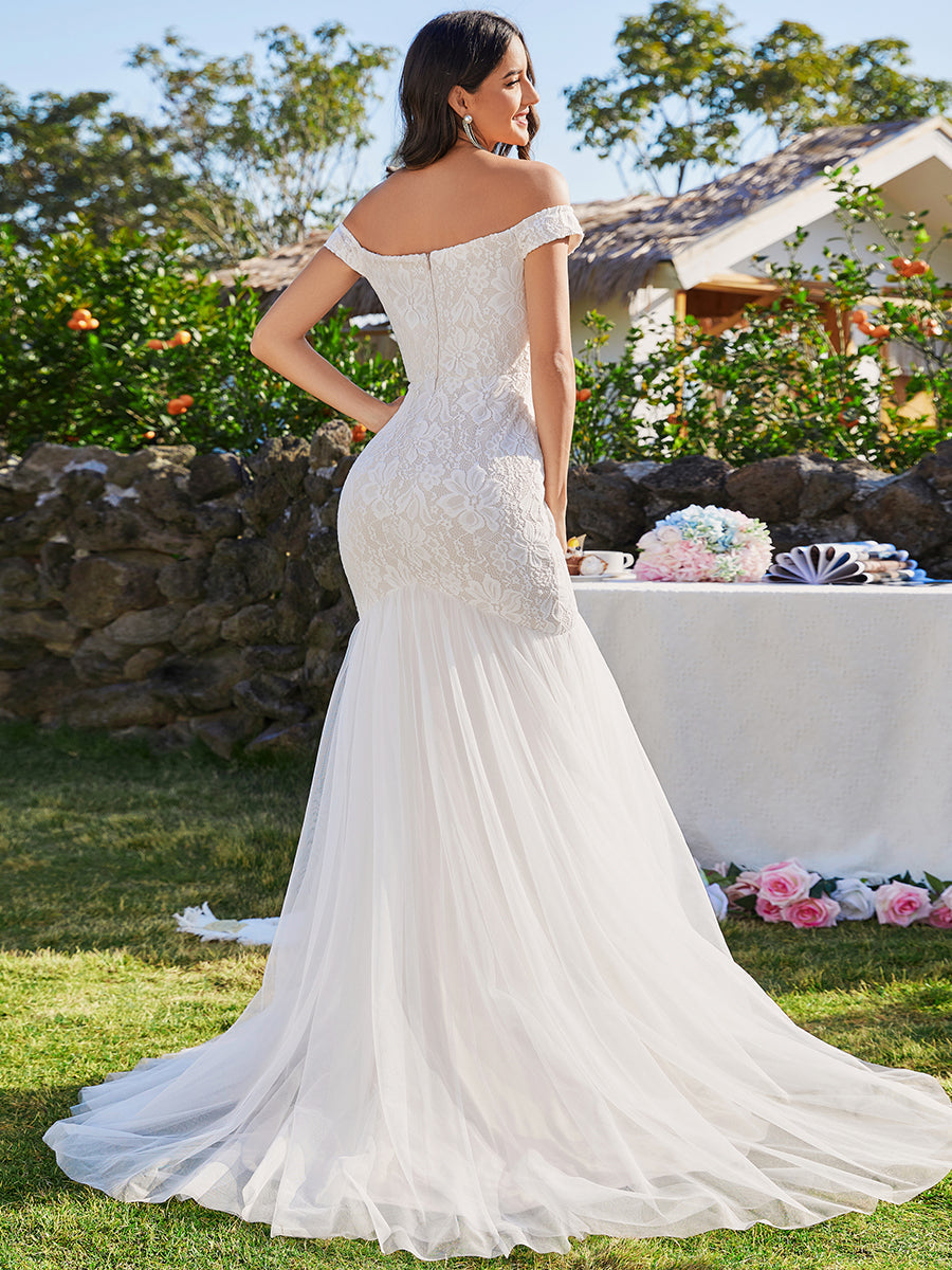 Elegant Fishtail  Floor Off Shoulder Sleeveless Wholesale Wedding Dress