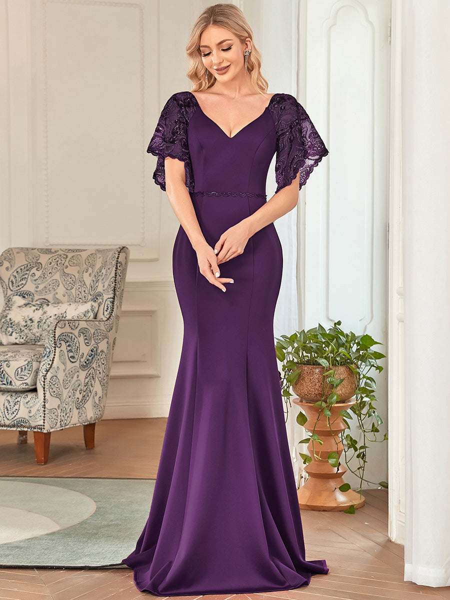 Sexy Maxi Long Deep V Neck Wholesale Party Dress With Flare Sleeves