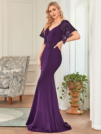 Sexy Maxi Long Deep V Neck Wholesale Party Dress With Flare Sleeves