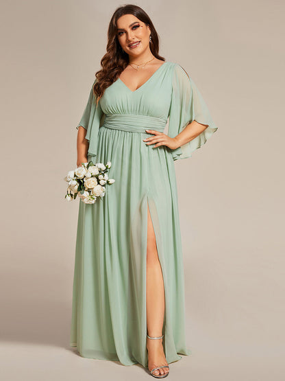 Plus V Neck Pleated Belt Wholesale Chiffon Bridesmaid Dresses