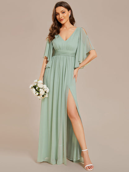 V Neck Pleated Belt Wholesale Chiffon Bridesmaid Dresses