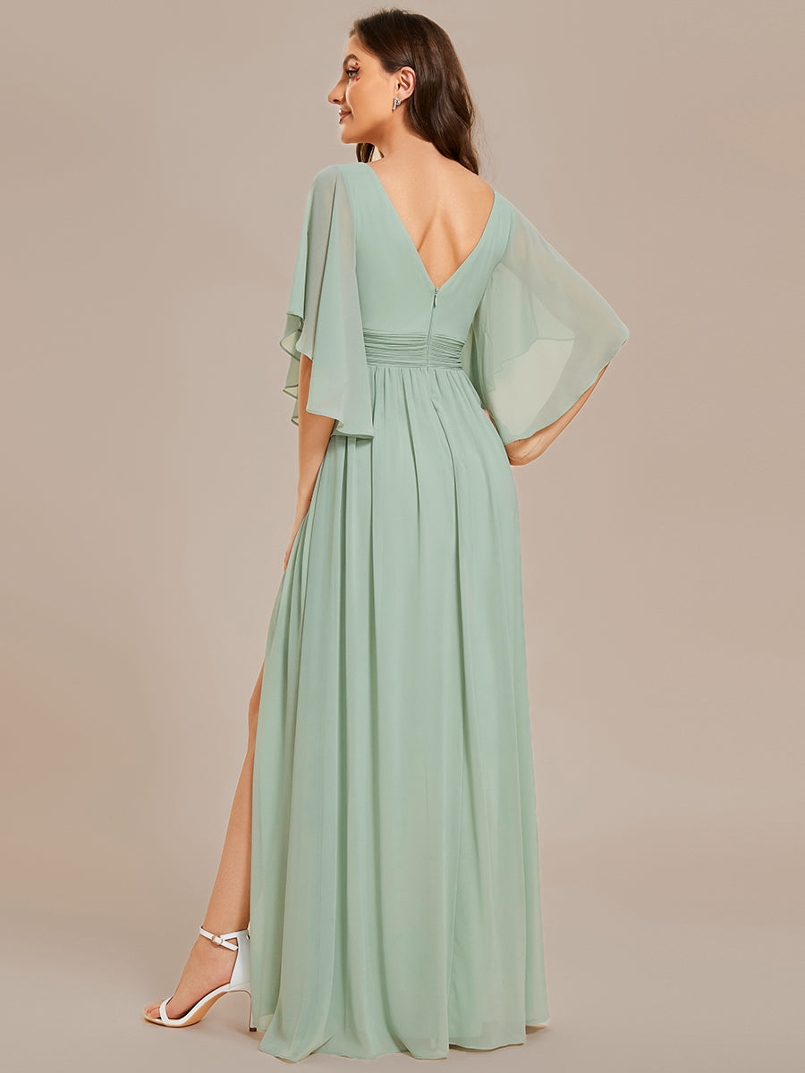 V Neck Pleated Belt Wholesale Chiffon Bridesmaid Dresses