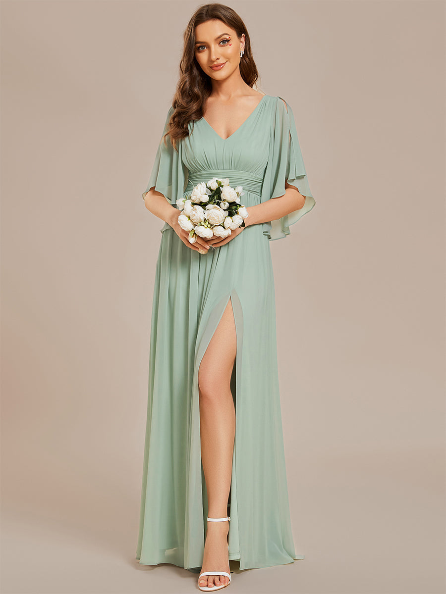 V Neck Pleated Belt Wholesale Chiffon Bridesmaid Dresses