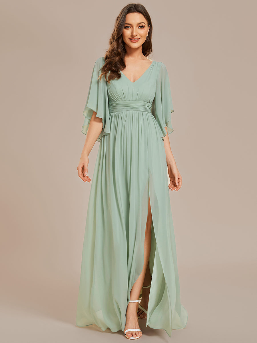 V Neck Pleated Belt Wholesale Chiffon Bridesmaid Dresses