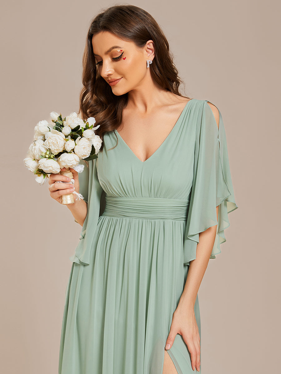 V Neck Pleated Belt Wholesale Chiffon Bridesmaid Dresses