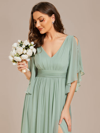 V Neck Pleated Belt Wholesale Chiffon Bridesmaid Dresses