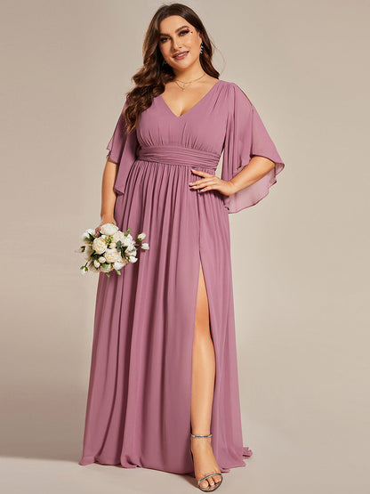 Plus V Neck Pleated Belt Wholesale Chiffon Bridesmaid Dresses