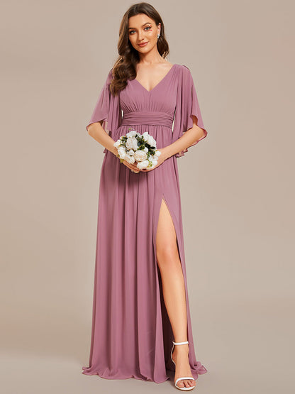 V Neck Pleated Belt Wholesale Chiffon Bridesmaid Dresses