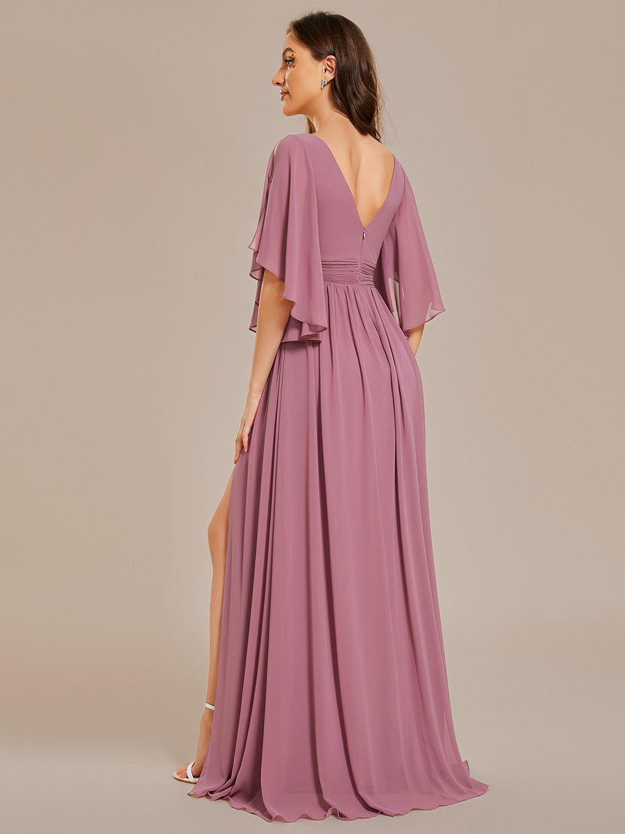 V Neck Pleated Belt Wholesale Chiffon Bridesmaid Dresses