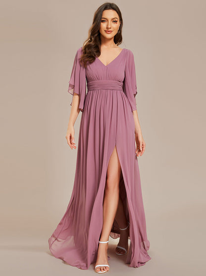 V Neck Pleated Belt Wholesale Chiffon Bridesmaid Dresses