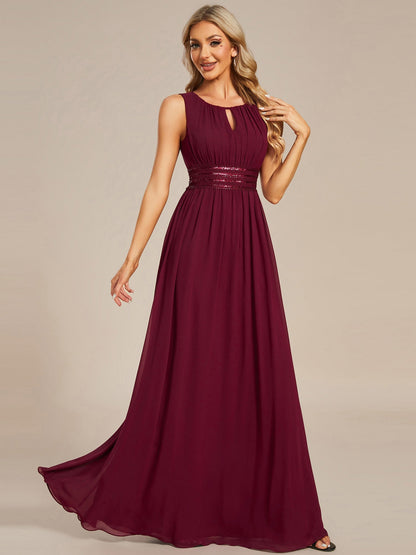 Maxi Long Chiffon Hollow Round Neck Decor Bridesmaids Dress