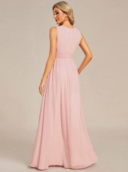 Maxi Long Chiffon Hollow Round Neck Decor Bridesmaids Dress