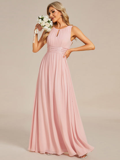 Maxi Long Chiffon Hollow Round Neck Decor Bridesmaids Dress