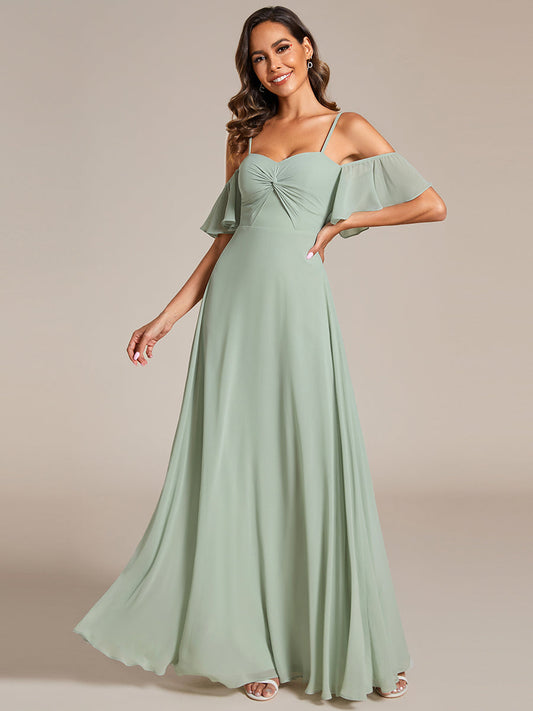 Maxi Long Cold Shoulder Wholesale Bridesmaid Dresses With Short Sleeves