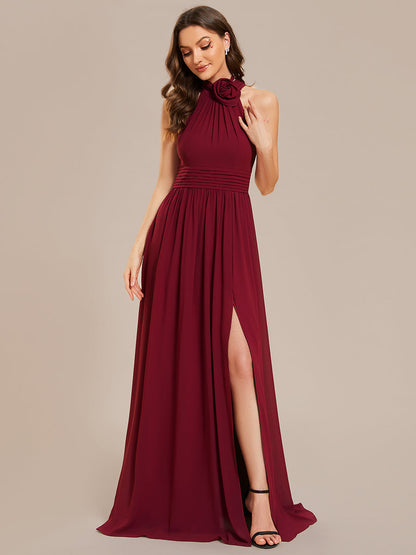 Wholesale Chiffon Halter Neckline Sleeveless Evening Dresses