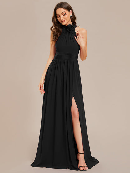 Wholesale Chiffon Halter Neckline Sleeveless Evening Dresses